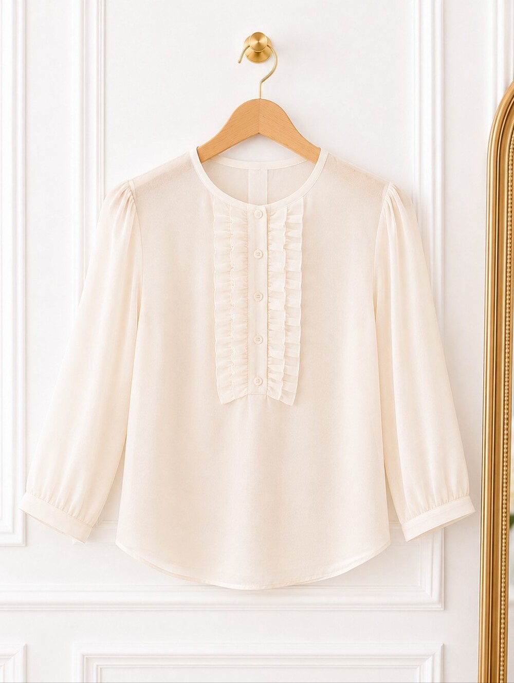 LOFT  Semi Sheer Ruffle Blouse Size PL Ivory Top | Romantic Wardrobe Essential - Picture 7 of 10